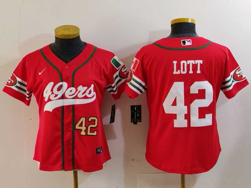 Womens San Francisco 49ers #42 Ronnie Lott Red Mexico Cool Base Stitched Baseball Jerseys